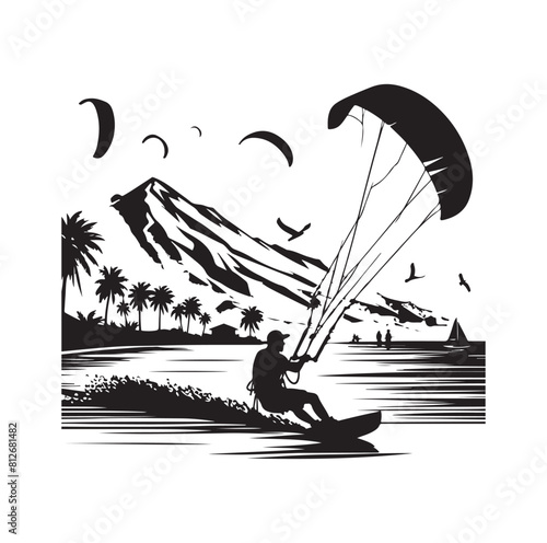 kitesurfing silhouette illustration icon