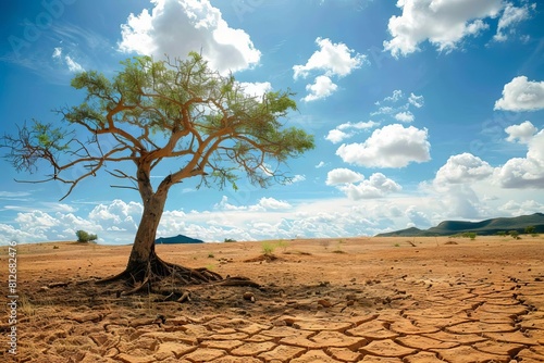 droughtstricken tree in arid landscape climate change and ecology concept selective focus photography