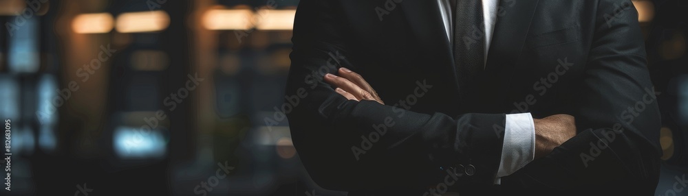 Simple yet impactful shot of a male CEOs torso in a charcoal grey suit, conveying his enduring presence in corporate decisionmaking Simple yet impactful shot of a male CEOs torso in a charcoal grey suit, conveying his enduring presence in corporate decisionmaking