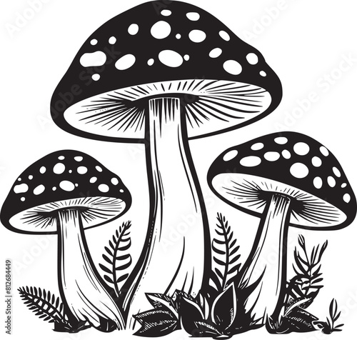 Mushroom coloring page black and white vector illustrations for kids