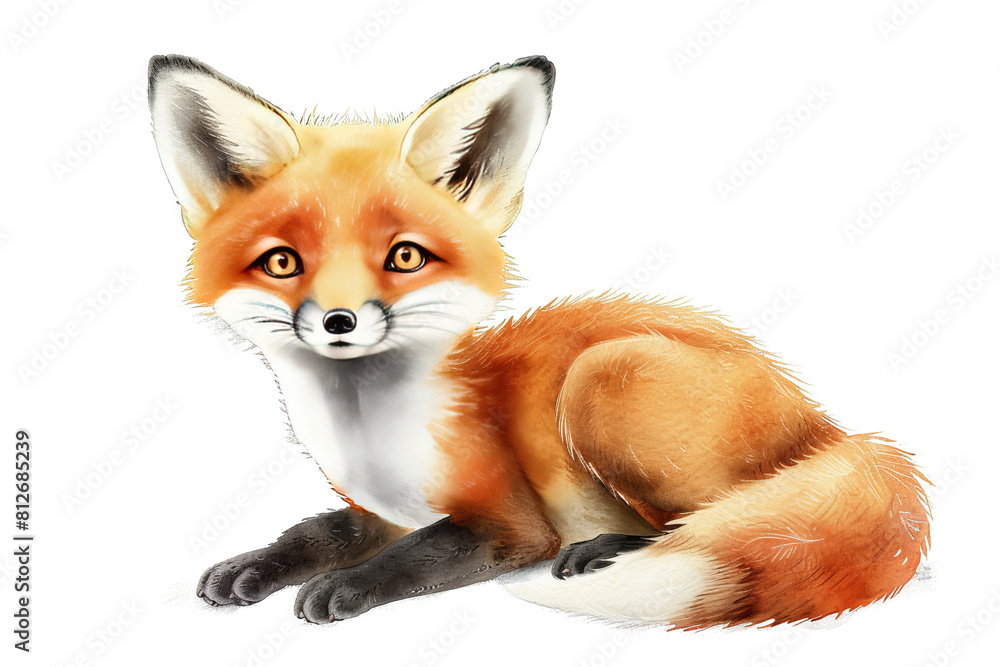 Cute red fox with big ears and a white-tipped tail sits on PNG transparent background. Cute red fox with big ears and a white-tipped tail sits on PNG transparent background.