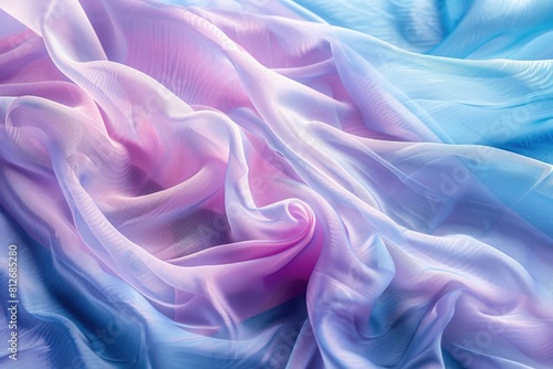 Abstract Waves of Blue and Pink Satin Fabric Creating Soft Textured Background