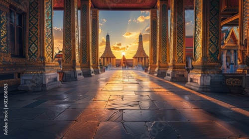 Wat Phra Kaew or Temple of the Emerald Buddha in the morning is a famous tourist destination and an important Buddhist temple. Bangkok's other corner photo