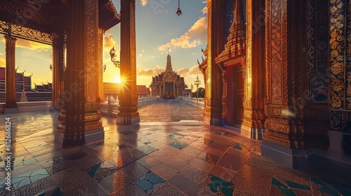 Wat Phra Kaew or Temple of the Emerald Buddha in the morning is a famous tourist destination and an important Buddhist temple. Bangkok's other corner