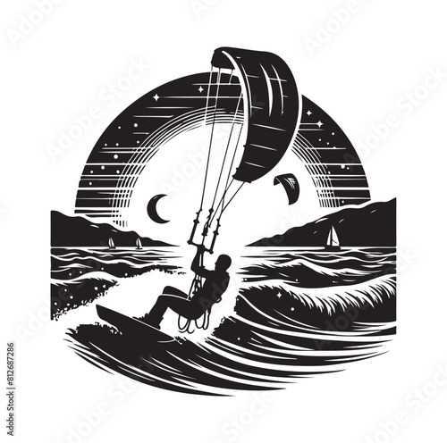 kitesurfing silhouette illustration icon