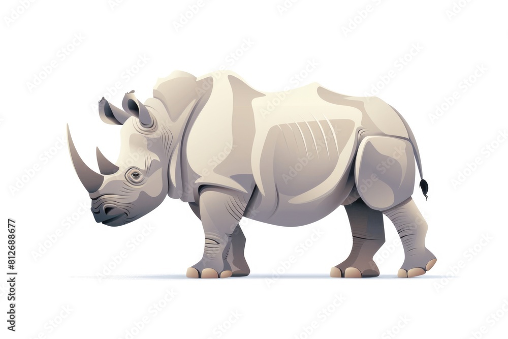 White rhino standing on a white surface, suitable for wildlife and conservation themes