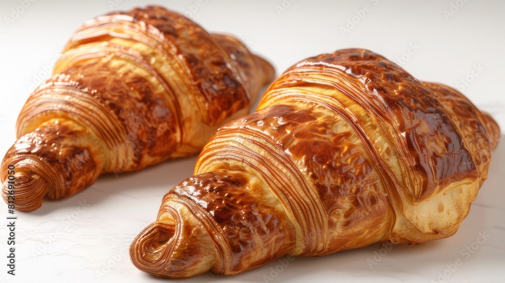 Two fresh French croissants isolated on white background Two fresh French croissants isolated on white background