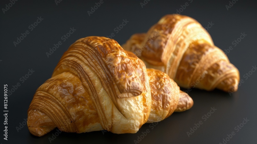 Two fresh French croissants isolated on black background Two fresh French croissants isolated on black background