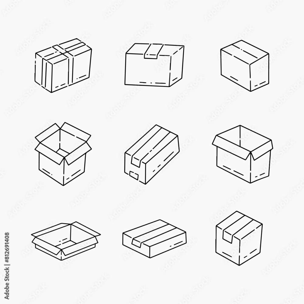 Cardboard box doodle line vector illustration Cardboard box doodle line vector illustration