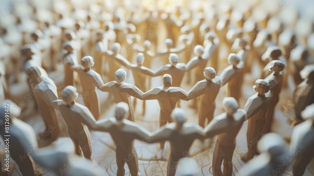 Obraz premium A group of people are holding hands in a circle. The people are all white and the circle is very large. Scene is peaceful and harmonious