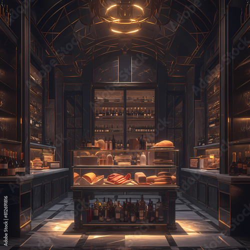 Stunning Luxury Wine Shop Interior with Exquisite Glassware and Refined Ambiance photo