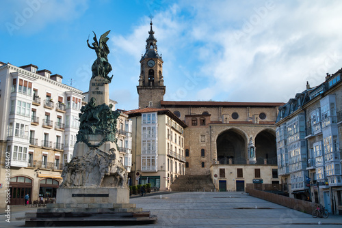Plaza de la Virgen Blanca in Vitoria/Gasteiz. The central monument in memory of the battle of Vitoria, the access to the old part of the city. Basque Country, Spain.