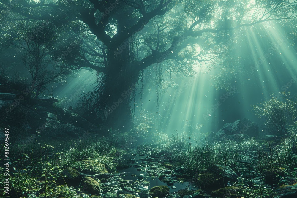 Symbolize the everchanging cycle of growth and decay in a futuristic forest Symbolize the everchanging cycle of growth and decay in a futuristic forest