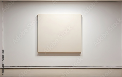 Empty blank of square mockup canvas on a white wall vintage, in an exhibition