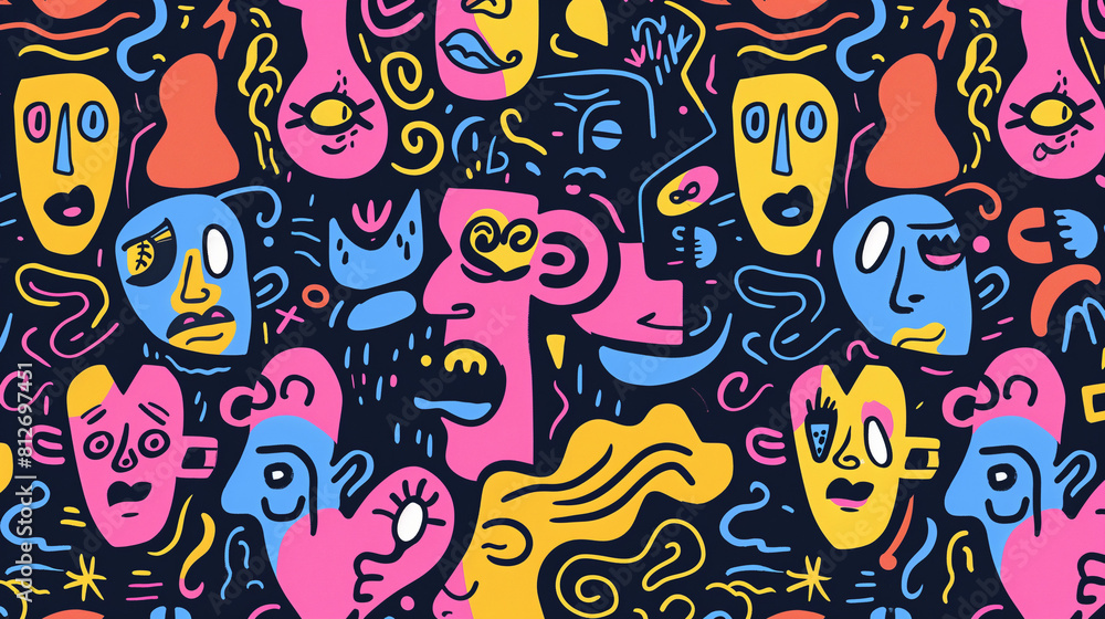 Colorful Pattern With Many Faces Colorful Pattern With Many Faces
