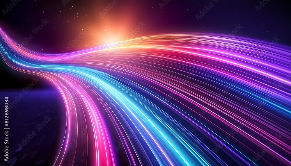 Vibrant neon curved lines sweep across a dark cosmic background, conveying energy and futuristic optimism, ideal for tech and media Vibrant neon curved lines sweep across a dark cosmic background, conveying energy and futuristic optimism, ideal for tech and media