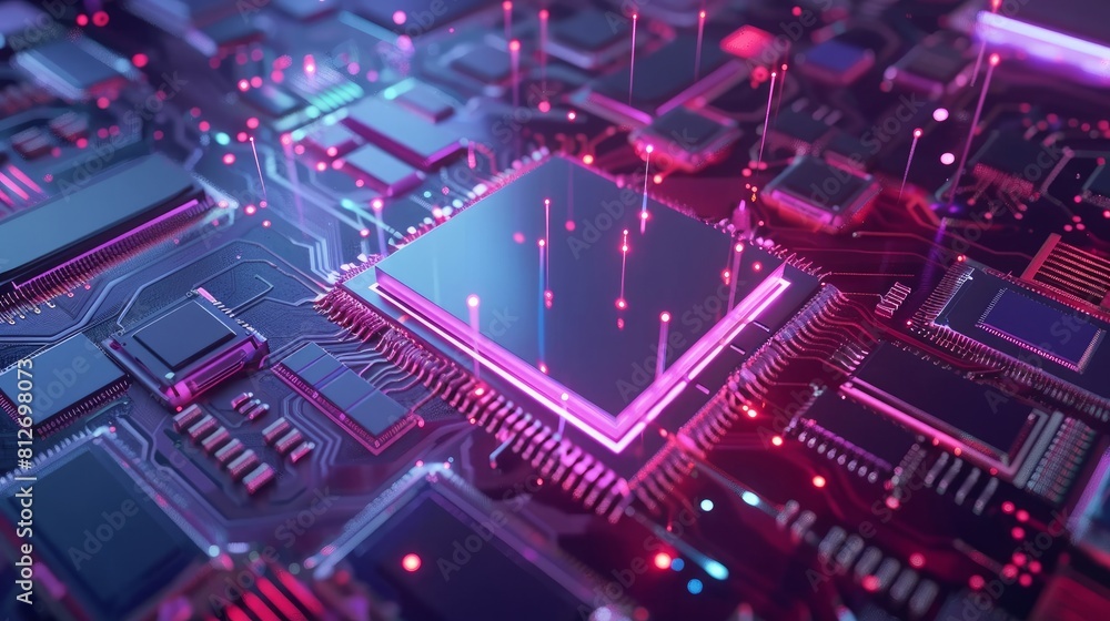 A central processing unit depicted as a microchip with intricate connections for sending and receiving data A central processing unit depicted as a microchip with intricate connections for sending and receiving data