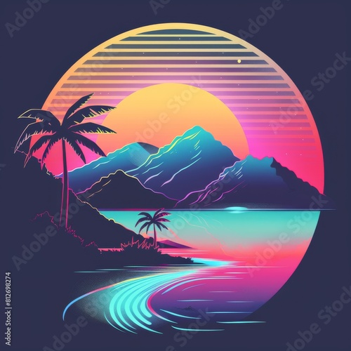 Sunset With Palm Trees and Mountains