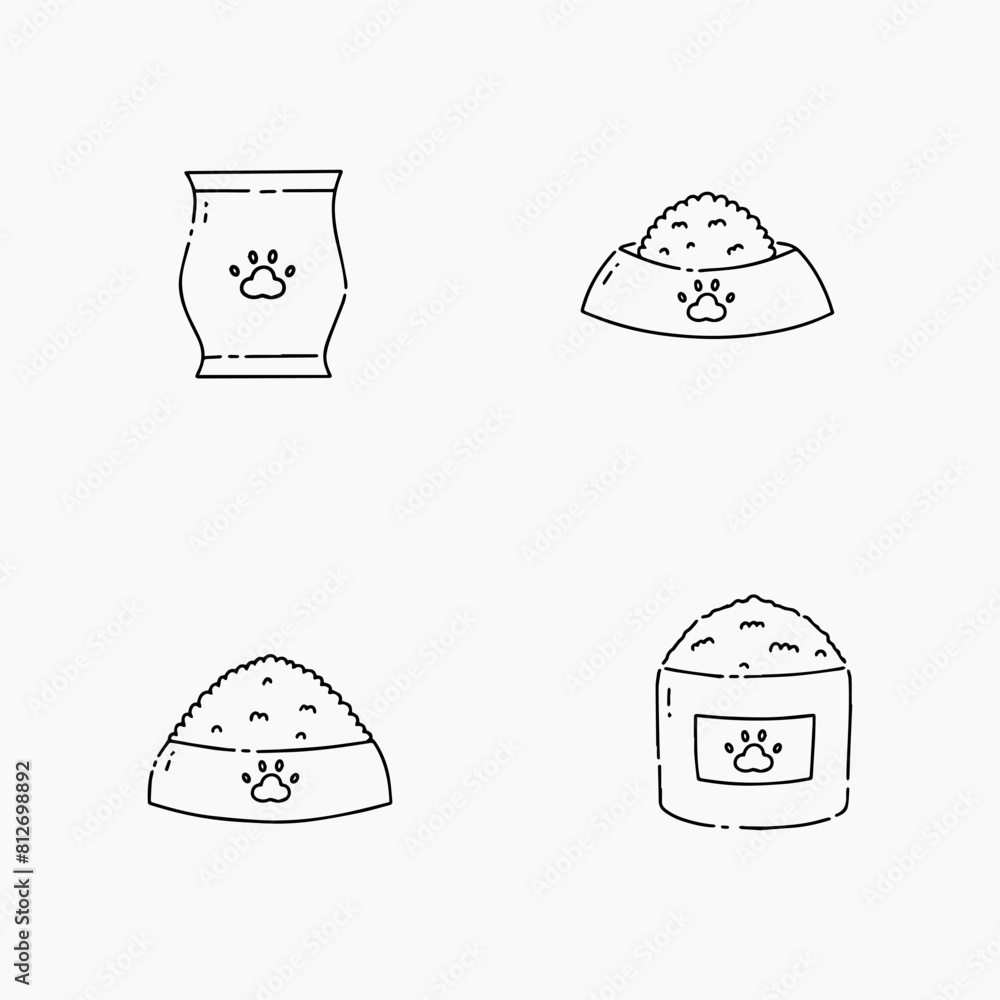 Fototapeta premium Dog food doodle line vector illustration