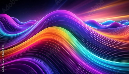 Fluid, wave-like patterns with a seamless color gradient from purple to red, embodying vivid saturation and energy, perfect for tech and creative visuals.