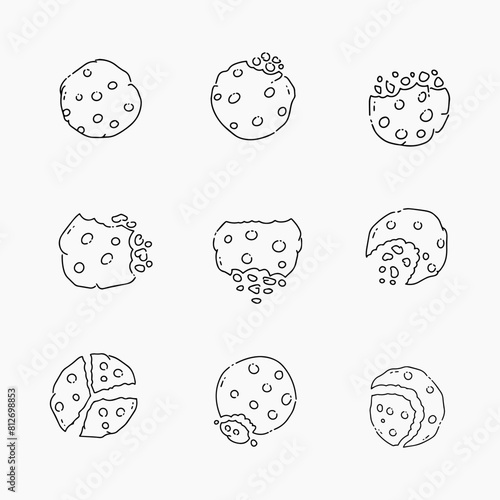 Chocolate cookie doodle line vector illustration