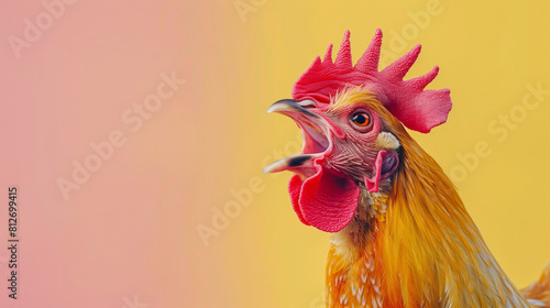 Rooster Squawking on Yellow Background photo