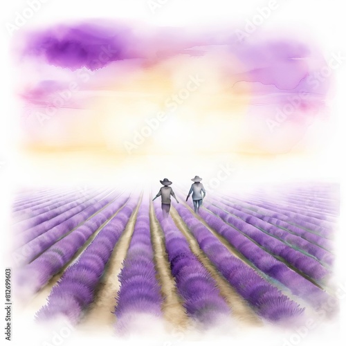 lavender field with workers collecting flowers