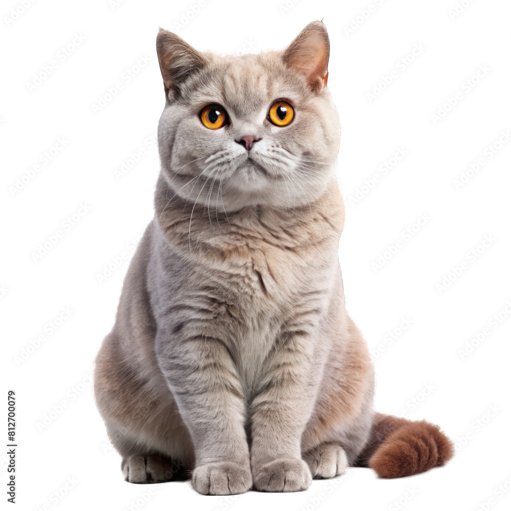 Adorable short haired cat sitting isolated on white background