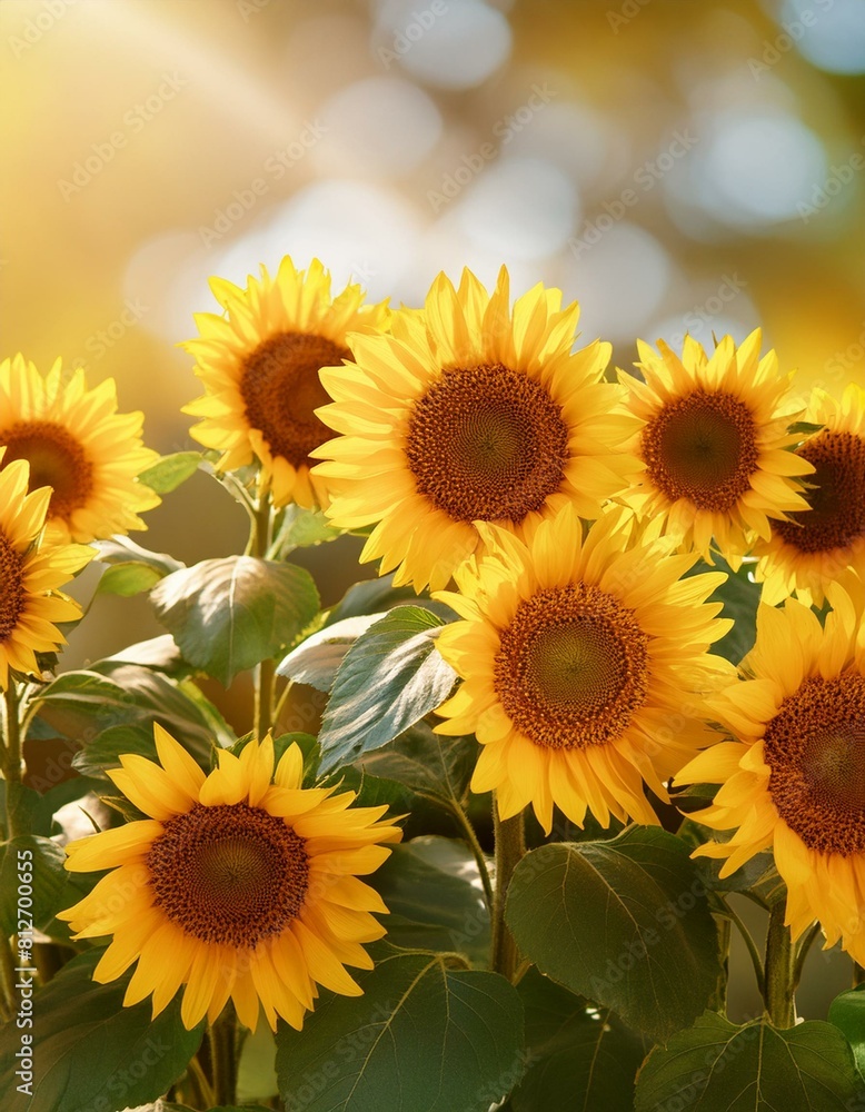Sunflowers in full bloom in the warm sunlight.
Sunflowers in full bloom in the warm sunlight.