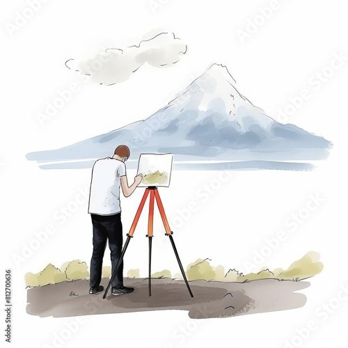 volcanologist monitoring volcanic activity from a safe distance photo