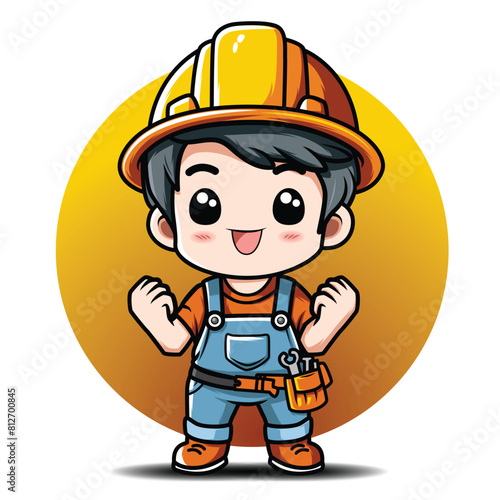 Cute cartoon Construction worker Chibi stlye.