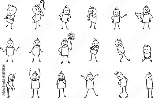 Stick figure positive negative emotions hand drawn line art mood body language doodle art 