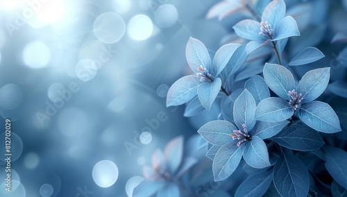 Delicate Blue Leaves in Soft Focus with an Ethereal Background Closeup