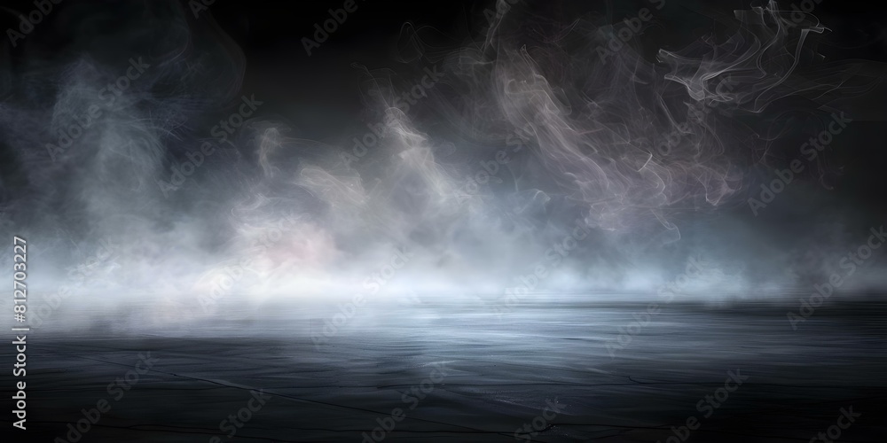 Ethereal Atmosphere: Abstract Image of Dark Concrete Floor with Foggy White Mist on Black Background. Concept Ethereal Atmosphere, Abstract Photography, Dark Concrete Floor, White Mist Ethereal Atmosphere: Abstract Image of Dark Concrete Floor with Foggy White Mist on Black Background. Concept Ethereal Atmosphere, Abstract Photography, Dark Concrete Floor, White Mist