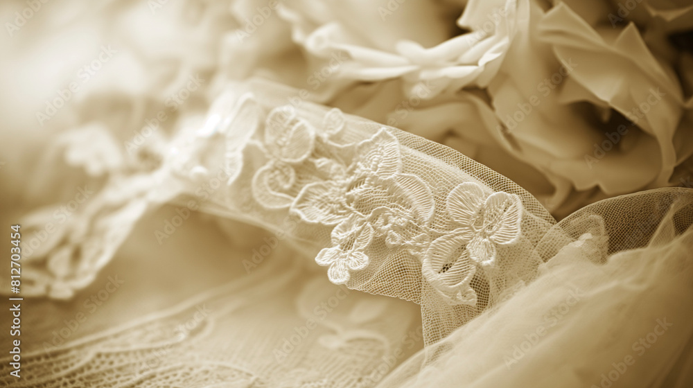 Delicate bridal veil with detailed lace embroidery Delicate bridal veil with detailed lace embroidery