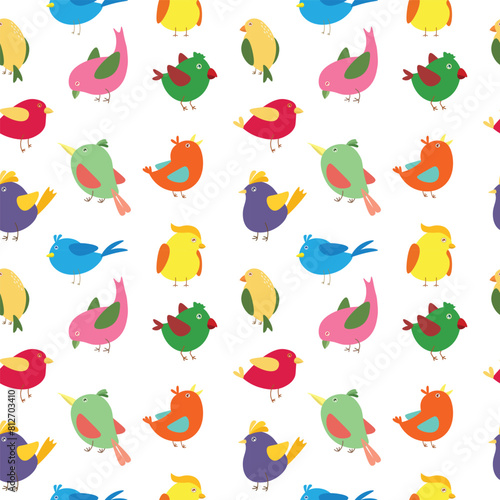 Seamless pattern background of cute and colorful bird. Vector illustration on white background for nursery or kids decoration