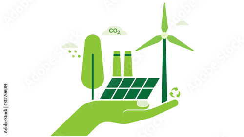 Hand that holds green, renewable energy. sustainable energy and eco friendly. Vector illustration