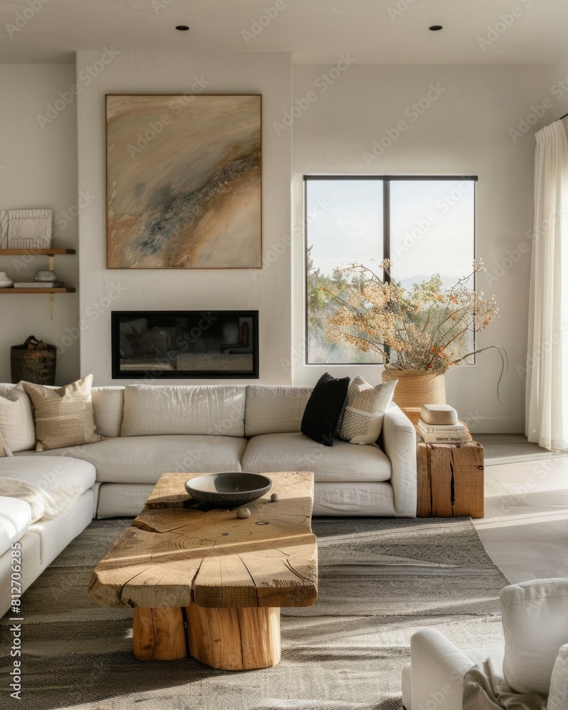 Fototapeta premium Modern living room, fireplace