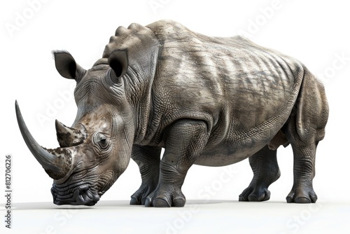 A powerful rhino standing on a white background. Suitable for various design projects