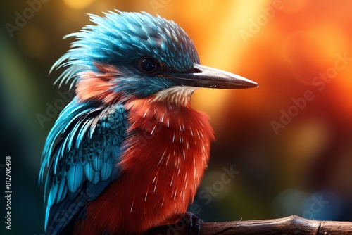 Close up of a Kingfishers bright blue feathers, sunlight highlighting the vibrant colors, natural setting © Nat