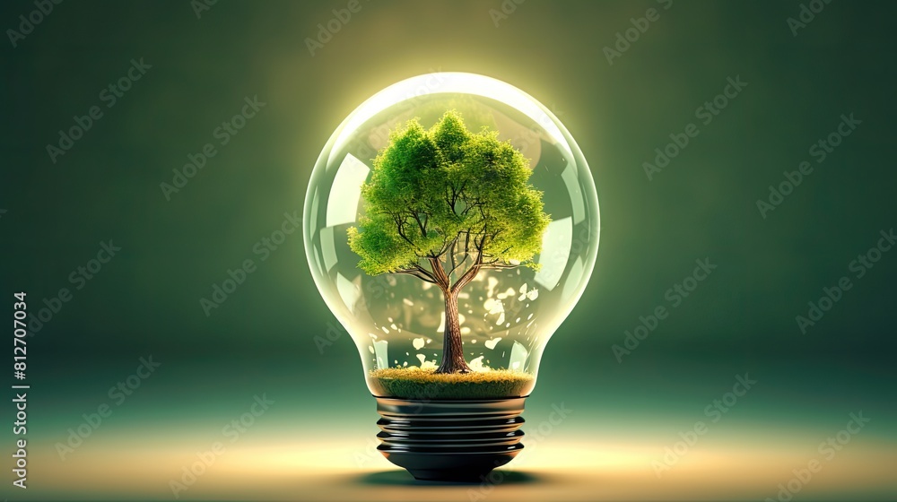 Eco-friendly Creative Illustration, Green Tree in a Light Bulb Eco-friendly Creative Illustration, Green Tree in a Light Bulb