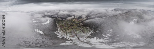 360 degree circular panorama of the autumn Carpathians from a drone photo, Ukraine