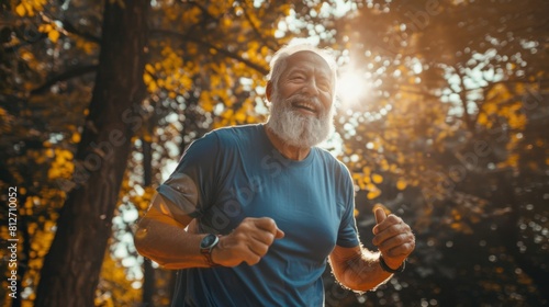 A Smiling Senior Man Running