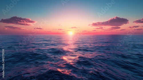 The ocean is calm and the sky is a beautiful pink color © AnuStudio