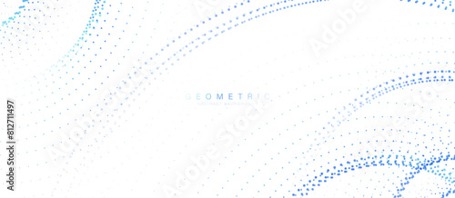 Abstract background with white, and blue geometric circles and particle lines. Modern minimal trendy lines pattern horizontal. Vector illustration