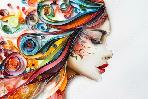 Close-up portrait of a woman with vibrant, colorful hair. Ideal for beauty and fashion concepts