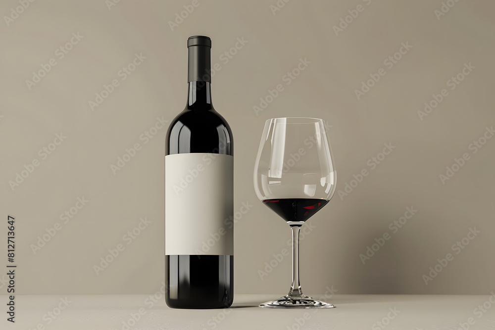 a blank wine bottle and glass, ideal for presenting branding designs for wineries and beverage brands a blank wine bottle and glass, ideal for presenting branding designs for wineries and beverage brands