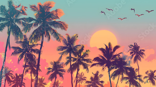 Tropical paradise vector illustration. Summer vibes with palm trees.