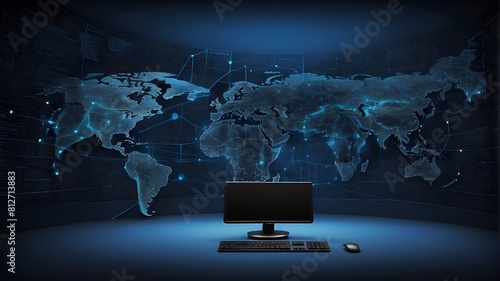 The dark blue backdrop supports network security protocols that protect data, prevent unauthorized access to computer networks, and ensure the integrity and confidentiality of information delivered vi photo