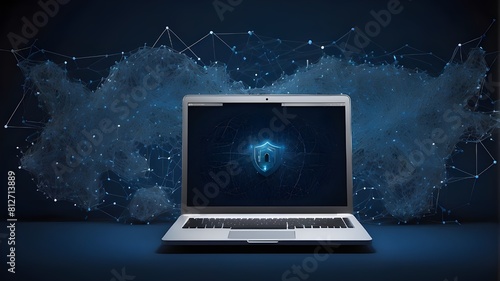 The dark blue backdrop supports network security protocols that protect data, prevent unauthorized access to computer networks, and ensure the integrity and confidentiality of information delivered vi photo